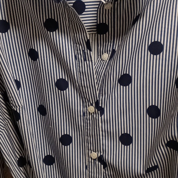 FINAL PRICE NWOT Boden blue/white striped shirt dress/navy polka dots/sash belt - Picture 13 of 15